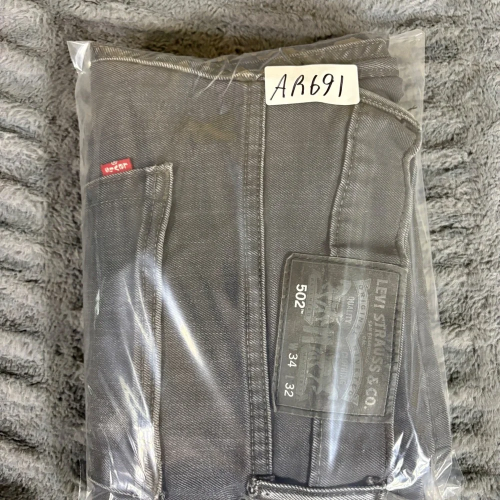 Levis 502 Regular Taper Jeans Mens 34x32 Faded Black Gray Stretch Denim AR691